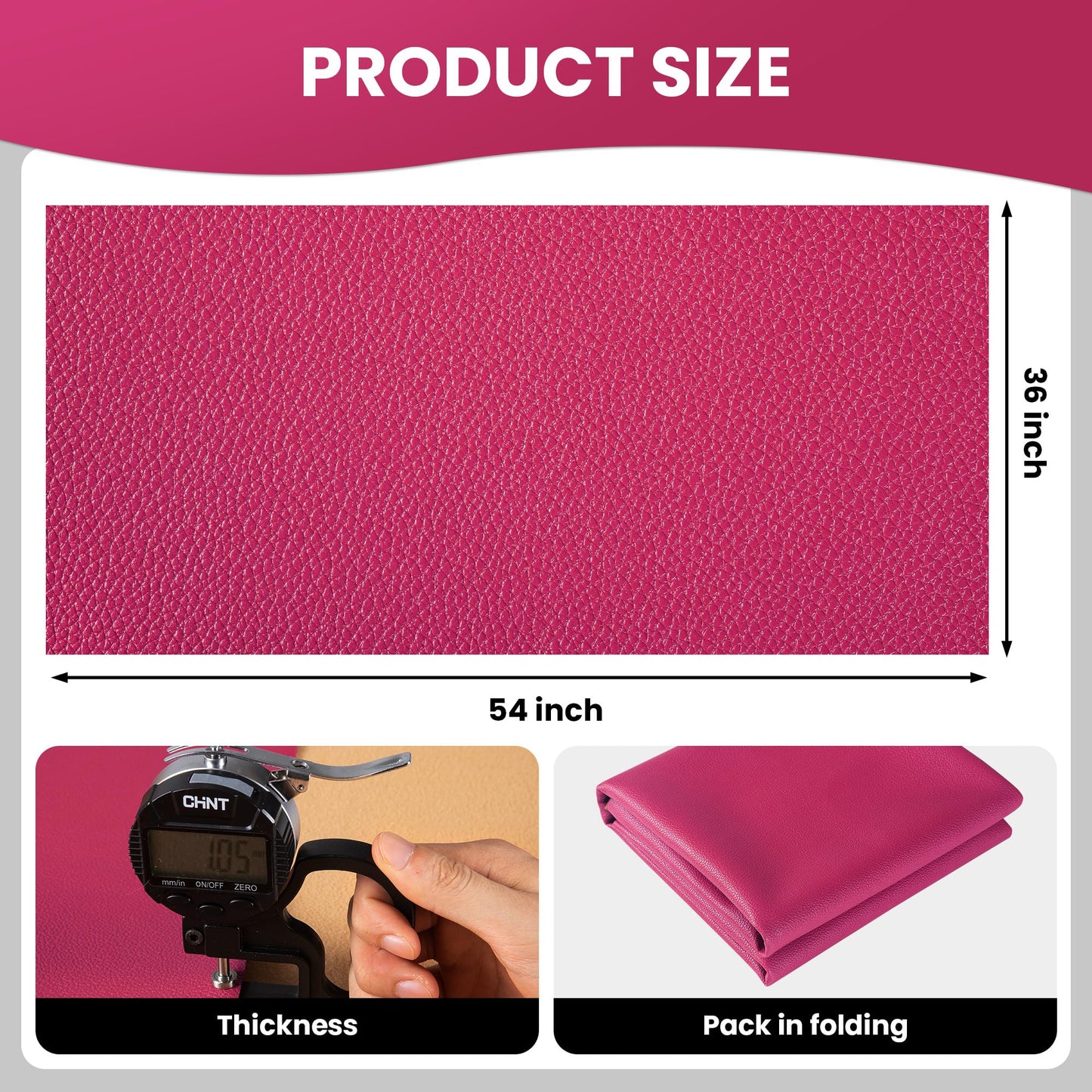 Marine Vinyl Fabric, Upholstery Faux Leather Fabric by The Yard, 1.05mm Lychee Texture Leather Sheets for Sofa Chairs Handbags Hair Bows Earrings Crafts (1 Yard 36''X 54'', Hot Pink)