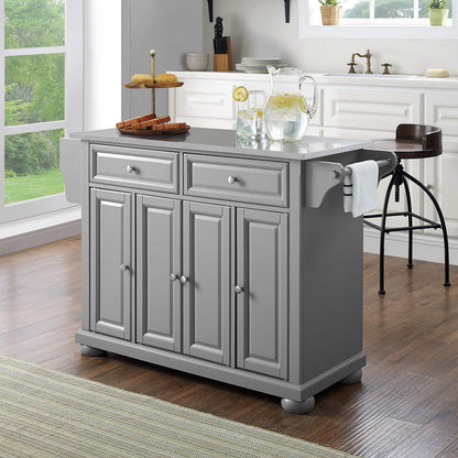 Crosley Furniture Full Size Stainless Steel Rolling Kitchen Island Storage Cart, Microwave Stand, Spice Rack, Gray