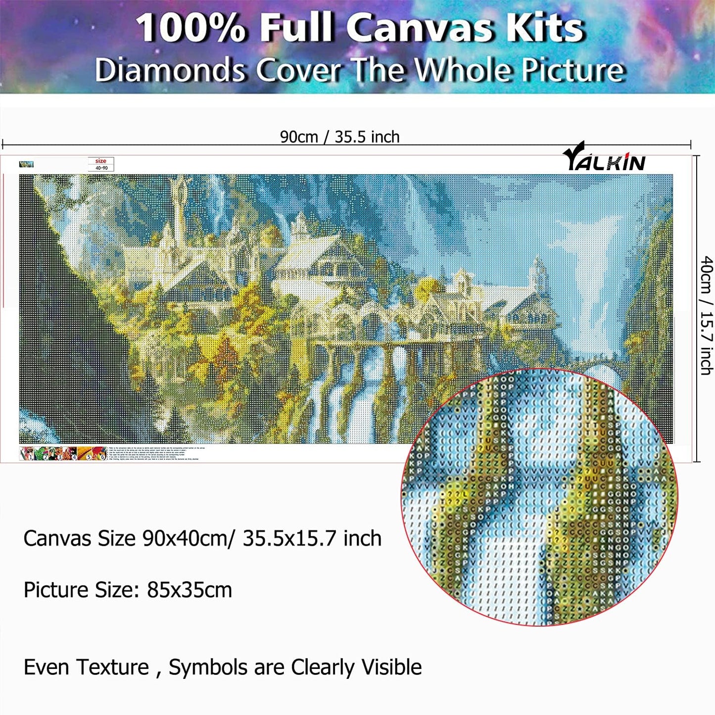 YALKIN 5D Diamond Painting Kits for Adults DIY Large Castle Full Round Drill (35.5x15.7in) Embroidery Pictures Arts Paint by Number Kits Diamond Painting Kits for Home Wall Decor