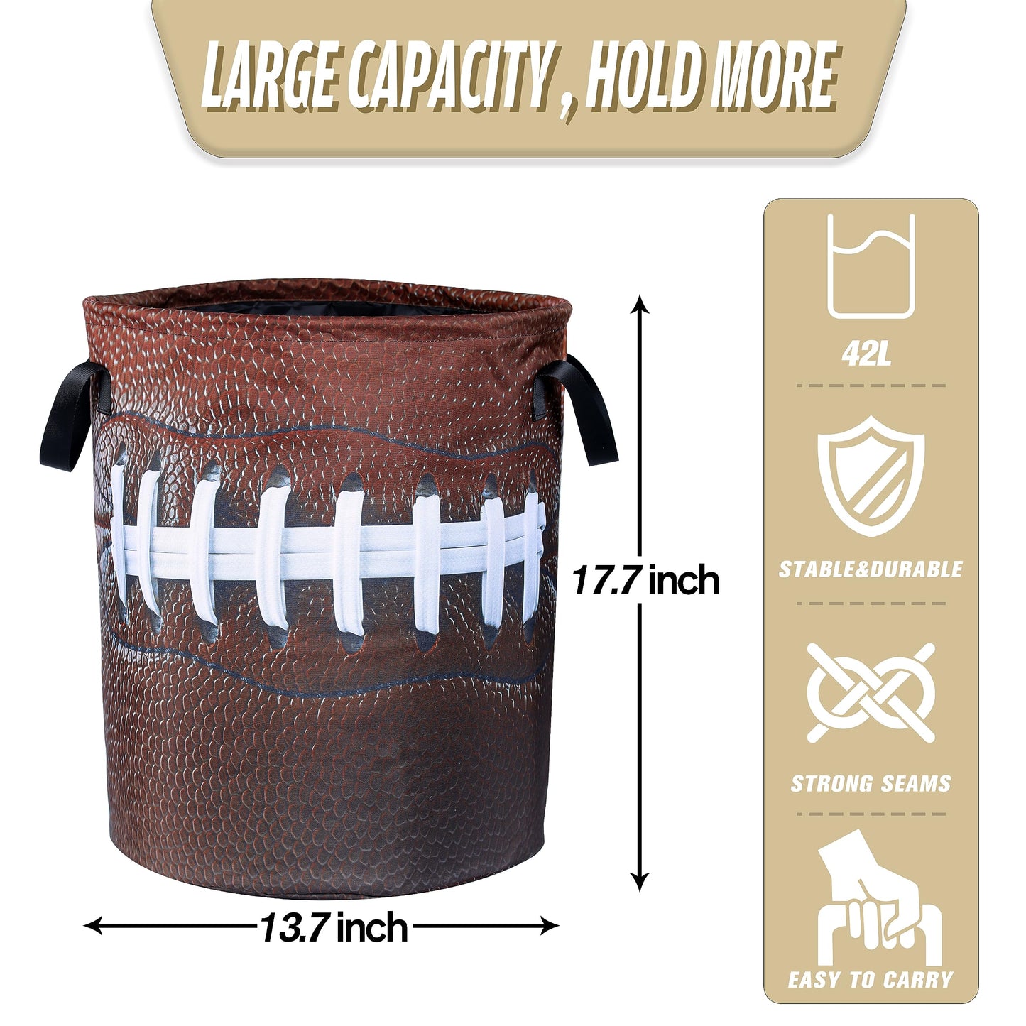 Football Laundry Basket American Ball Foldable Oxford Cloth Funny Tote Bag Laundry Hamper Clothes Storage Bucket Organizer For Bathroom/Laundry Storage/Bedroom 18.9x16.5 Inch