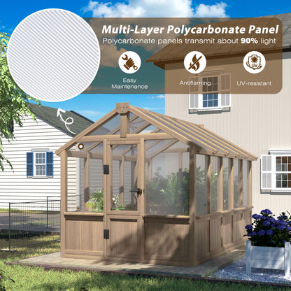 Mupater 6'x10' Wooden Greenhouse for Outdoor, Heavy Duty Green House Kit with Ventilated Window and Lockable Door, 6mm PC Panels for UV Protection, Walk-in Greenhouse for Backyard, Garden, Lawn