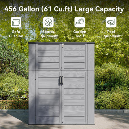 AOXUN Horizontal Storage Sheds 61 Cu.ft, HDPE Outdoor Storage Box 160 Gallon, Waterproof Lockable Resin Deck Box with Spring-Assisted Lid, Patio Storage for Garden, Pool, Cushions, Tools, Grey