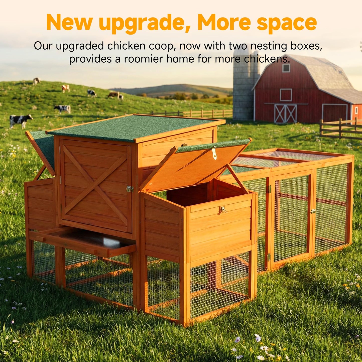 WHEGETED XLarge Chicken Coop with Nexting Box and Run Premium Poultry Cage with Waterproof Roof and Tray Spacious Wooden Chicken House Size for Backyard Small Animals 3-4 Chickens and Duck Orange 83"