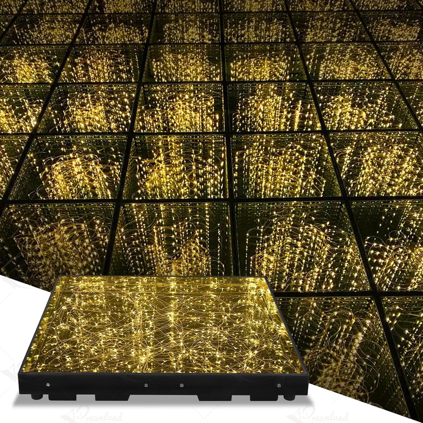 MOKA SFX 3D Mirror Gold Led Dance Floor Panels with Filght Case Nightclub Decoration Wedding Party Dancing Floor Tiles 8.2ft x 8.2ft 25pcs/lot (Magnetic)