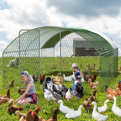 Large Metal Chicken Coop, Outdoor Chicken Runs for Yard with Cover,Large Chicken Run with Upgrade Tri-Supporting,Waterproof and UV-Resistant,Walk-in Poultry Cage for Farm Yard(9.8'l x 19.7'w x 6.6'h)