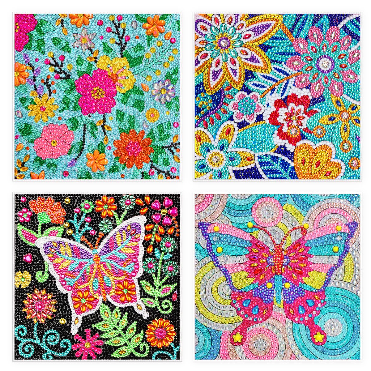 ZUYUSUT 4 Pack Cute Butterfly Flower Diamond Art Painting Kits for Kids Girls Ages 3-12 Art Crafts 5D Mosaic Gems Paint Sets by Number Kits for Kids Girls for Home Office Wall Decor