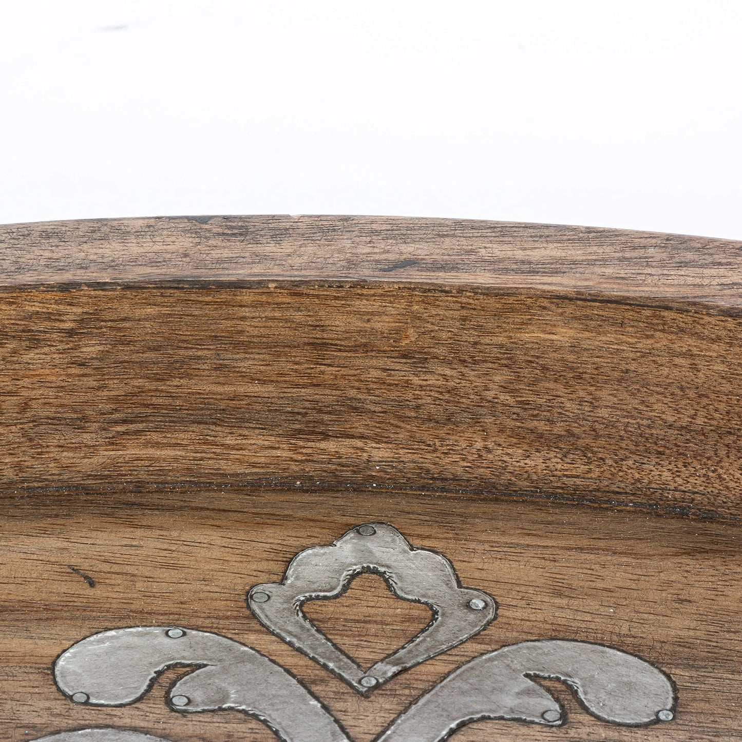 Medium 20.75-Inch Long Wood and Metal Heritage Collection Oval Tray