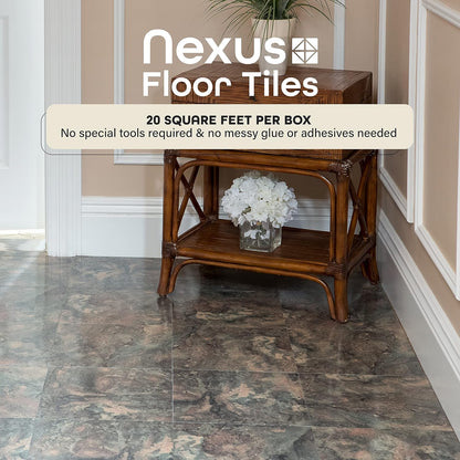 Nexus Self-Adhesive Vinyl Floor Tiles - Dark Slate Marble, 12" x 12", 20 Tiles | Easy Peel & Stick DIY Flooring