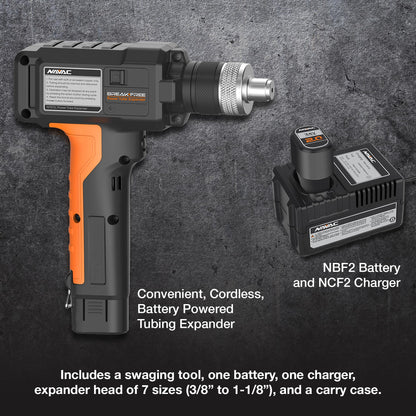 NAVAC NTE11L Power Tubing Expander - Soft or Annealed Copper Swaging Tool - Battery-Operated - One-Button Operation - Quick Connect Expander Heads