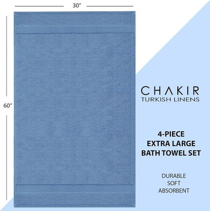 Chakir Turkish Linens | Luxury 100% Cotton Turkish Towels - Soft, Absorbent, Extra Large (30x60 Inches, Set of 4 - Wedgewood)
