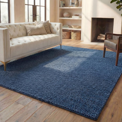 SAFAVIEH Area Rug 6x9 - Natura Collection - Navy & Blue, Handmade Wool Blend, Textured Design, Ideal for Living Room, Bedroom, Dining Space (NAT620M)