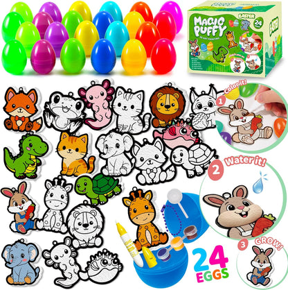 24PCS 3D Easter Basket Stuffer Party Favors, Magic Puffs, Puffs, DIY Art Crafts Kits Paint for Kids, Foam Texture