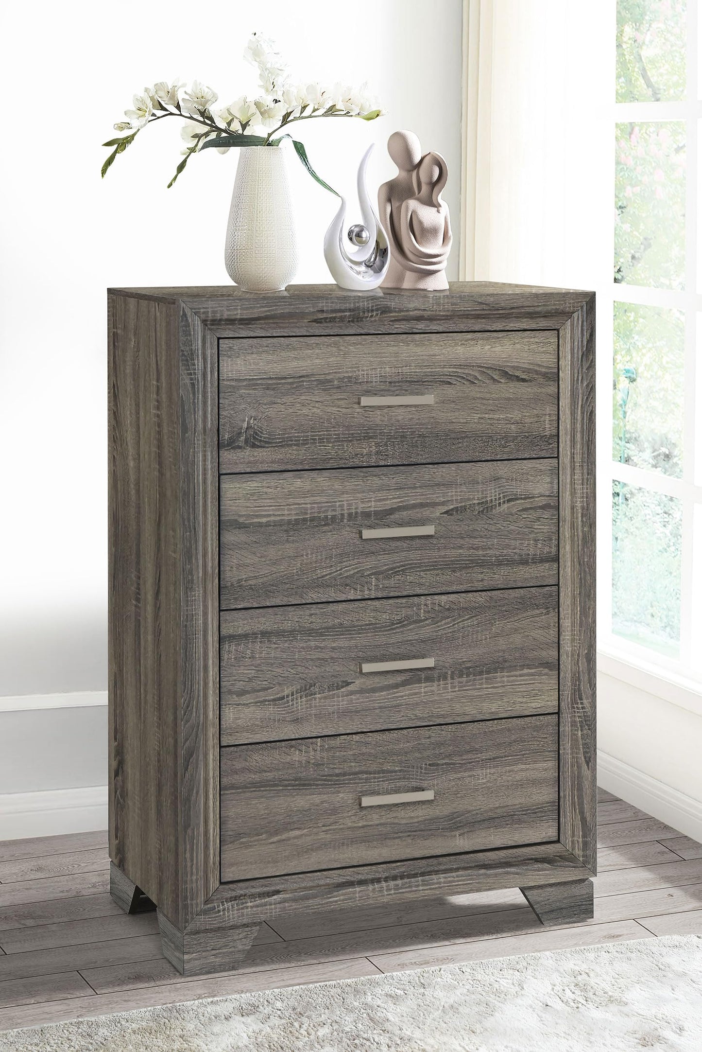Coaster Home Furnishings - Wright - Wood - 4-Drawer Chest with Bar Handles, Mitered Trim and Laminate Surfaces - Transitional - Bedroom - Brown Oak - 223345