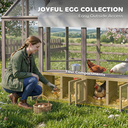PawHut Large Wooden Chicken Coop for 8-10 Hens, Walk-in Chicken Run with Waterproof Cover, Nesting Boxes and Perches, Outdoor Poultry Cage Rabbit Hutch for Backyard, 83" x 73" x 73", Light Brown