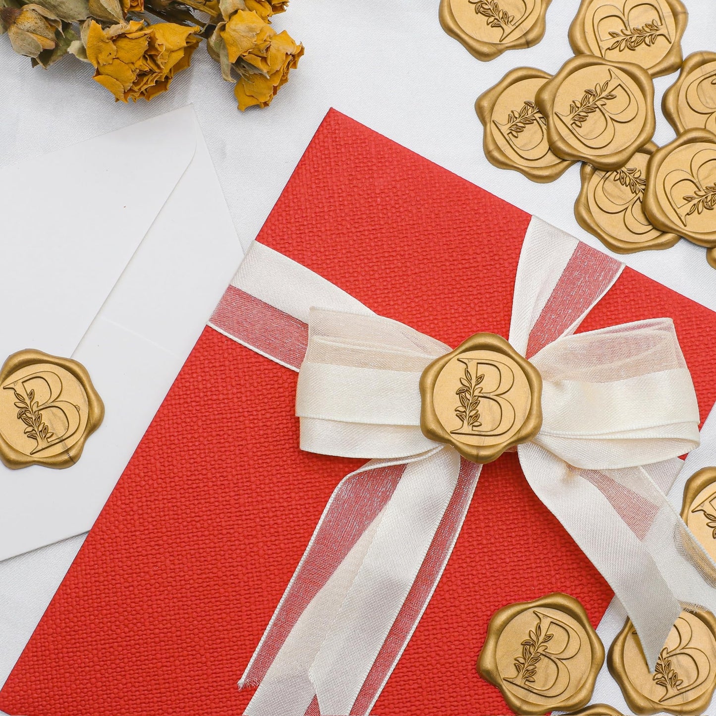 SWANGSA 50 Pack Letter A Wax Seal Stickers, Antique Gold Botanical Leaves Initial Self-Adhesive Wax Stickers for Wedding Party Invitation Envelope