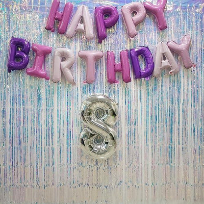 GREATRIL Iridescent Party Streamers Backdrop - Purple & Pink Banner for Stunning Party Decor