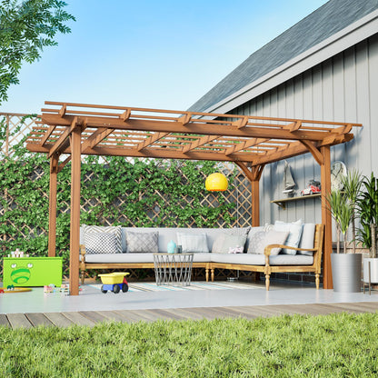 Outdoor Wooden Pergola, Fir Wood, 12x10 Ft, for Patio, Backyard, Garden, Lawn, Natural Brown