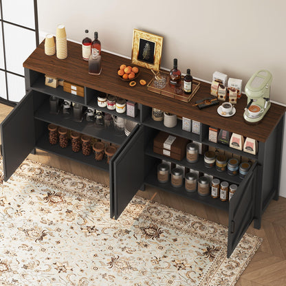 knoworld 63'' Buffet Sideboard with Storage Farmhouse with 4 Doors, Large Kitchen Storage Cabinet Wood Coffee Bar Cabinet Buffet Table with Shelves for Kitchen, Dining Room, Entryway