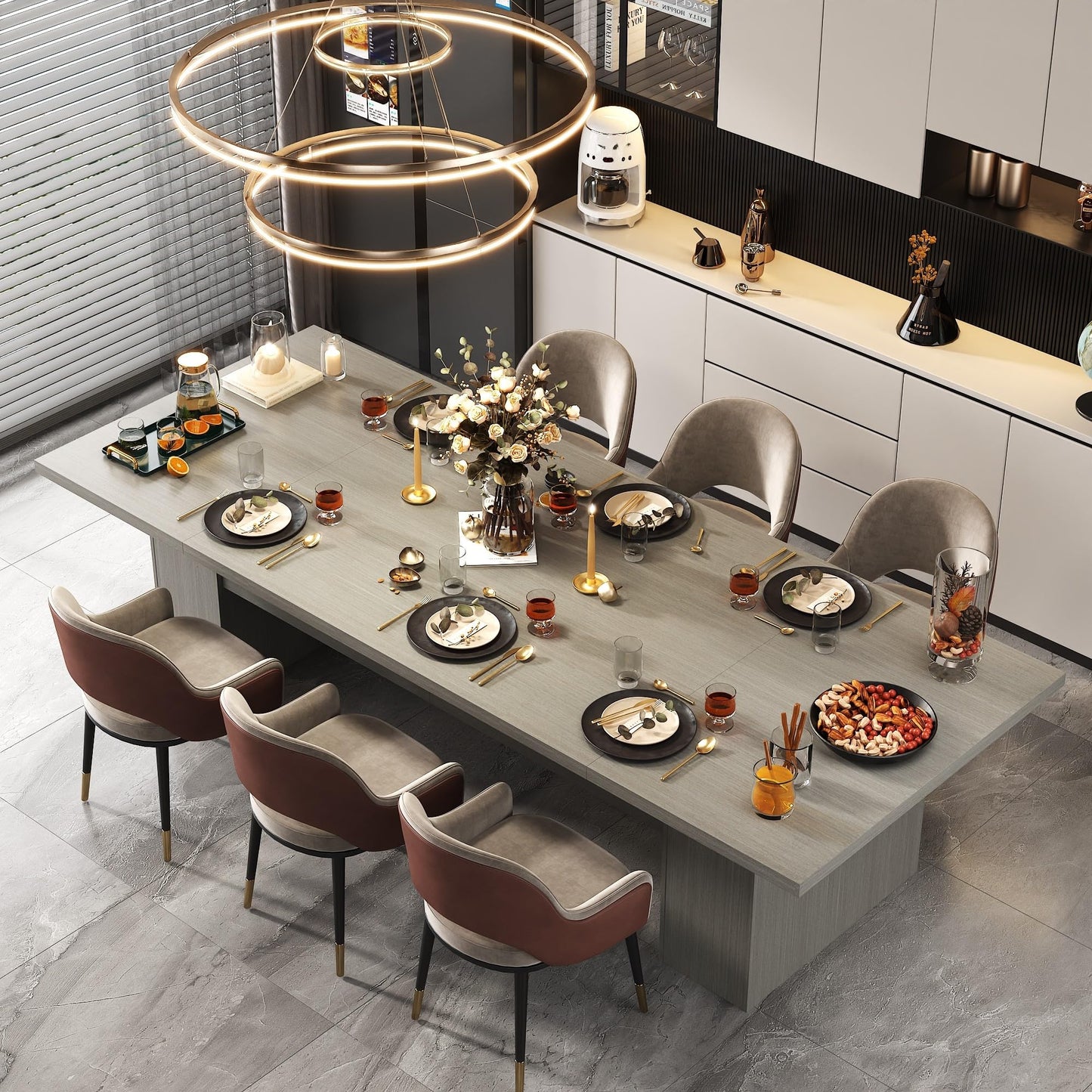 AGOTENI 118" Large Dining Table for 8-12 People, Versatile Rectangle Dining Room Table with Wood Grain for Conference Room Kitchen, Grey