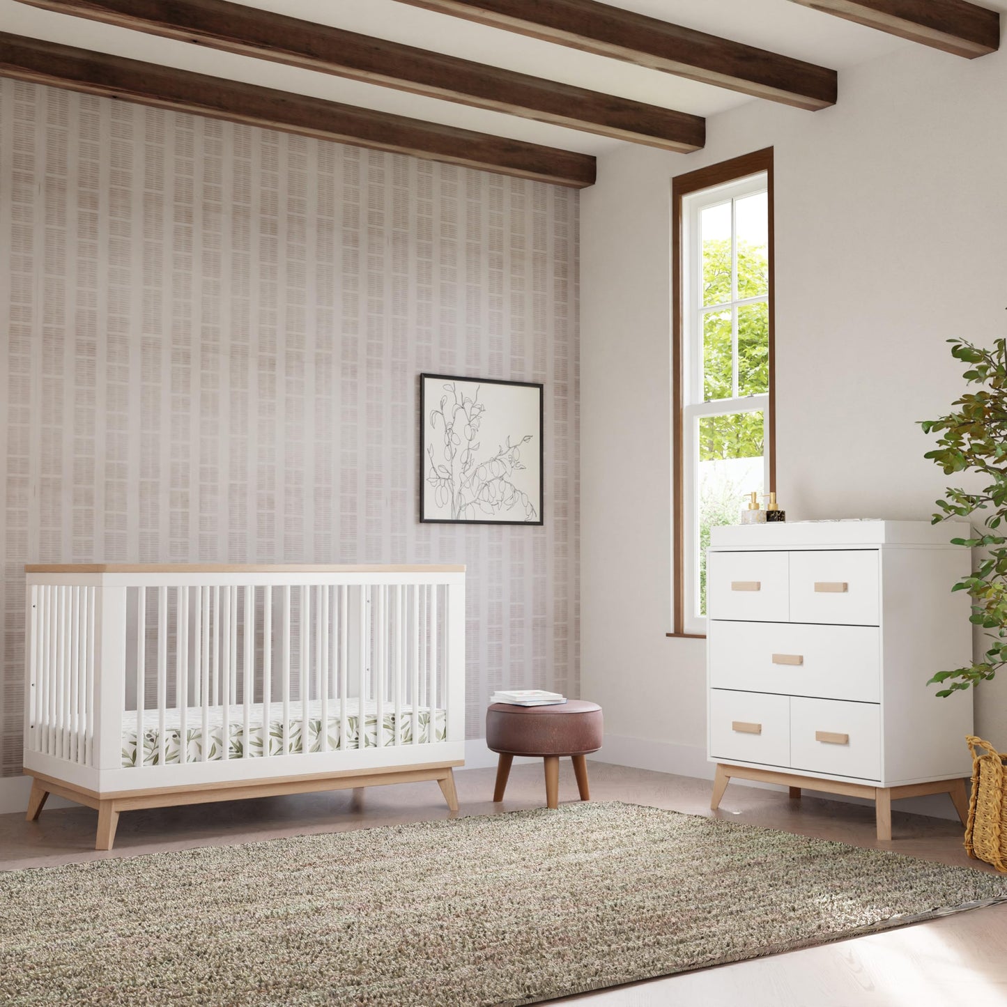 Babyletto Scoot 3-in-1 Baby Crib Convertible to Wooden Toddler Bed, Daybed - GREENGUARD Gold Certified - Easy Assembly, Made of 100% Solid Wood - Includes Toddler Conversion Kit - White/Washed Natural