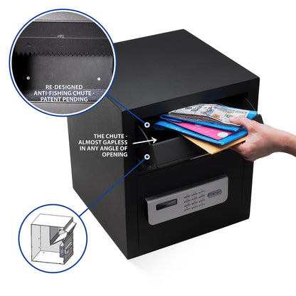 Viking Security Safe VS-40DS Heavy Duty Depository Safe with Drop Slot – Digital Keypad Money Safe for Cash, Business, Home, Office, Retail – Anti-Fish Design, LCD Display, Motorized Lock, Backup Key