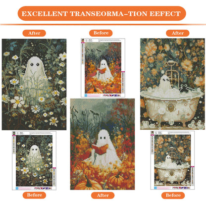 igoodom 3 Pack Halloween Diamond Art Kits for Adults, Halloween Ghosts Diamond Painting Kit, Full Drill Round Diamond Art Kits, DIY Gem Art and Crafts for Home Wall Decor Gift 12x16inch