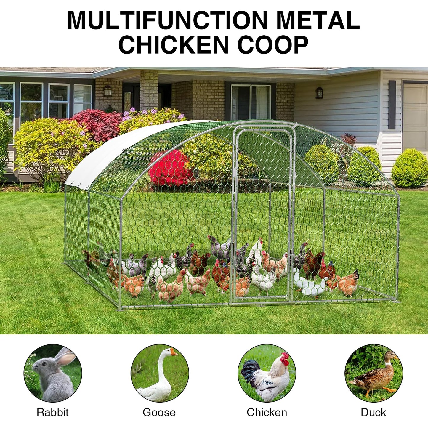 9.8'x13.1'x6.5' Large Metal Chicken Coop Walk-in Poultry Cage, Outdoor with Waterproof Anti-UV Cover & Galvanized Frame, Chicken Run for Backyard Farm, Ducks, Rabbits