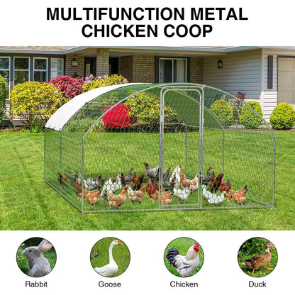 9.8'x13.1'x6.5' Large Metal Chicken Coop Walk-in Poultry Cage, Outdoor with Waterproof Anti-UV Cover & Galvanized Frame, Chicken Run for Backyard Farm, Ducks, Rabbits
