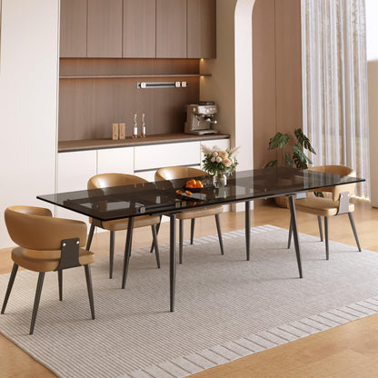 NessCarsti 62.99-94.48" Extendable Dark Tempered Glass Dining Table, Scratch-Resistant Glass Top & Metal Frame, Seats 8-10, Modern Minimalist Dining Furniture for Family & Entertaining