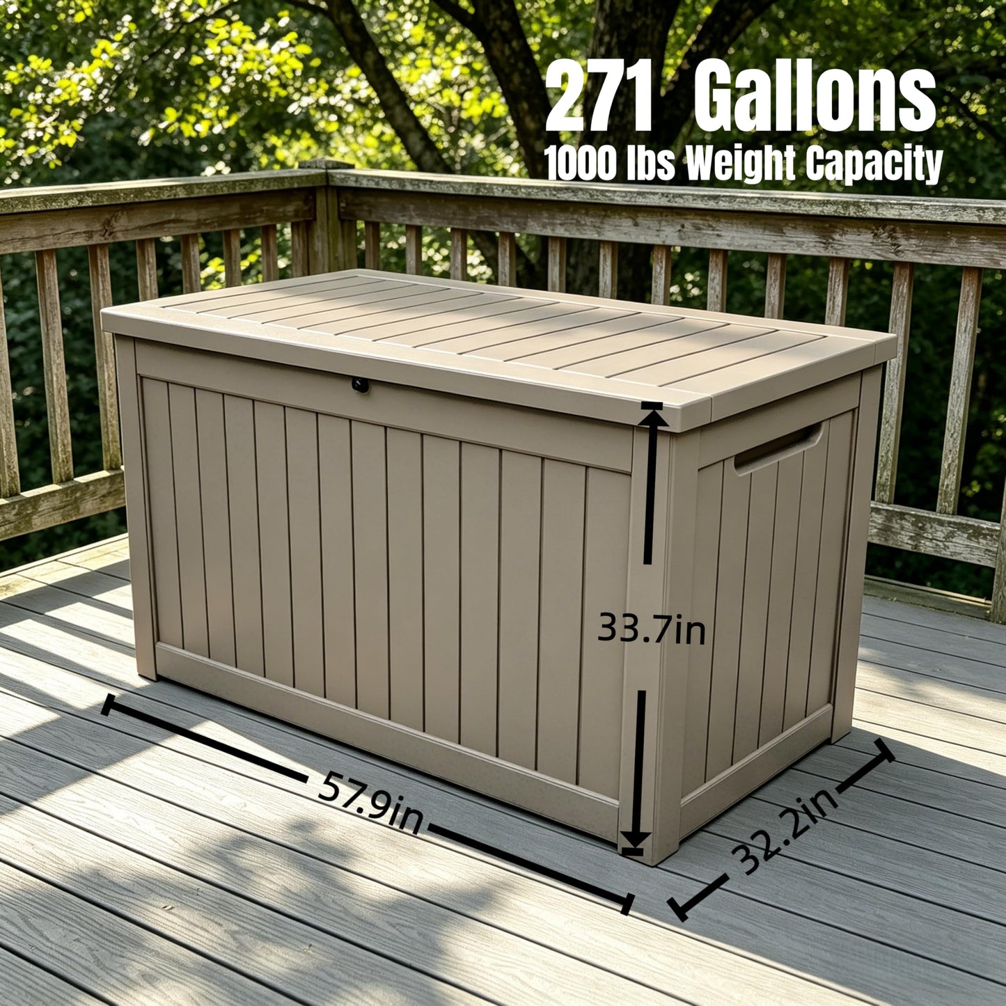 271 Gallon Large Resin Outdoor Storage Box, Waterproof Deck Box, Lockable Deck Container with Reinforced Support, Outdoor Chest for Patio Accessories, Outdoor Cushions, Garden Tools, Taupe Gray