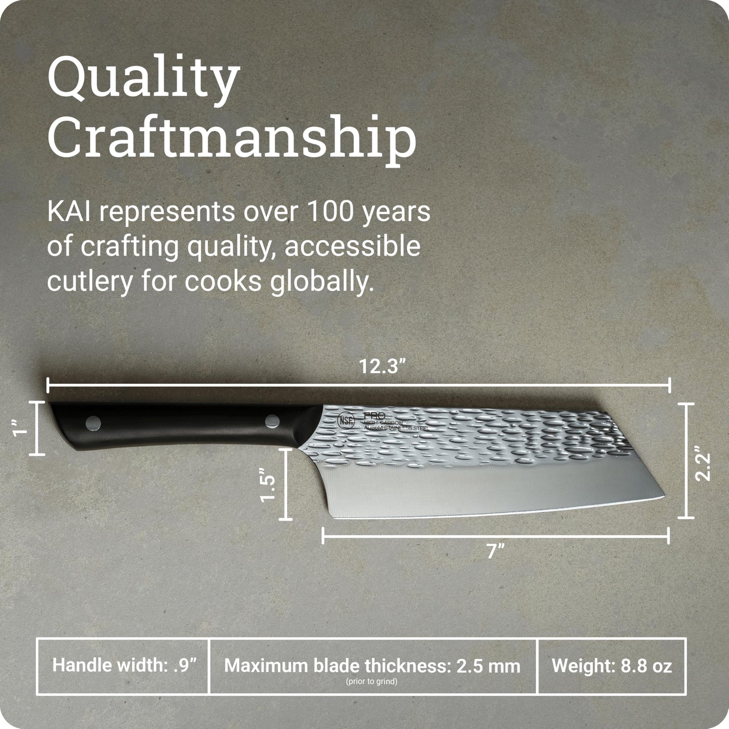 Kai PRO 7" Asian Utility Knife, Hand Sharpened Japanese Kitchen Knife Ideal for Stir Fry, Japanese AUS6M Stainless Steel Blade, Full-Tang POM Handle, NSF Certified, For Professional and Home Chefs