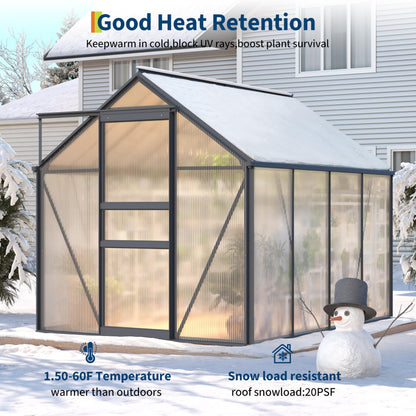 Garvee 6x8 Ft Polycarbonate Greenhouse - Free-Standing Greenhouse for Outdoors with Rust-Resistant Aluminum Frame, Gutter System & Roof Vent, Ideal for Seed Starting & All-Season Plant Protection