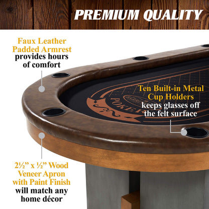 Barrington Billiards 10 Player Urban Collection Poker Table with Dining Top, Grey/Brown, 87 Inches