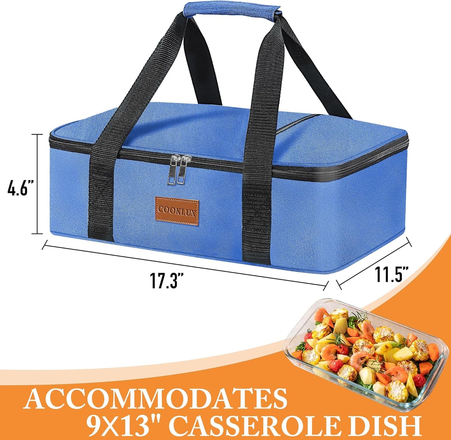 Insulated Casserole Carrier, Thermal Bag for Hot & Cold Food Transport, Fits 9x13 Casserole Dish (Navy Blue)
