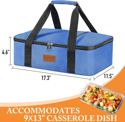 Insulated Casserole Carrier, Thermal Bag for Hot & Cold Food Transport, Fits 9x13 Casserole Dish (Navy Blue)