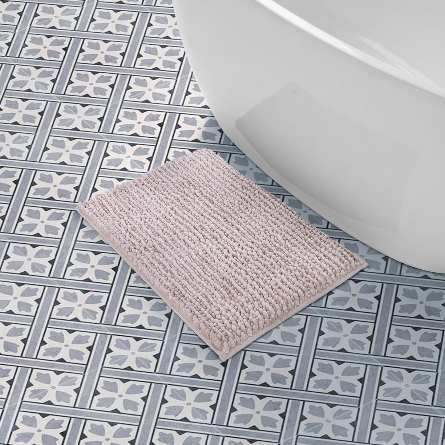 Laura Ashley Butter Chenille Bath Rug, Non Slip Shaggy Bathroom Mat, Absorbent Plush Carpet for Tub and Sink - (17" x