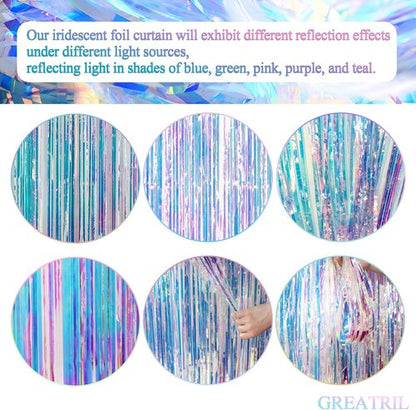 GREATRIL Iridescent Party Streamers Backdrop - Purple & Pink Banner for Stunning Party Decorations