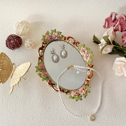 Pasiir Gold Mirror Vanity Tray, Hand Painted Decorative Jewelry Tray, Metal Makeup Tray for Vanity, Dresser, Countertop