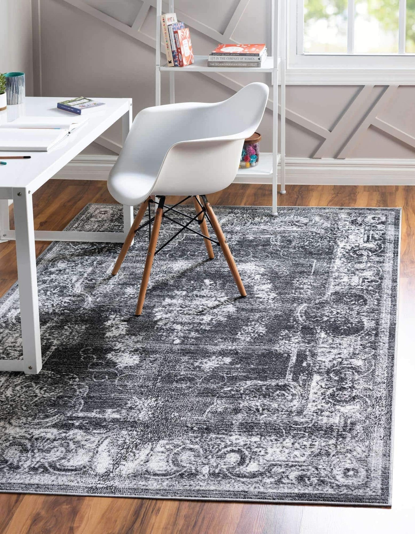 Unique Loom Aarhus Collection Vintage Border Area Rug (10' 0 x 13' 0 Rectangular, Charcoal/Ivory)