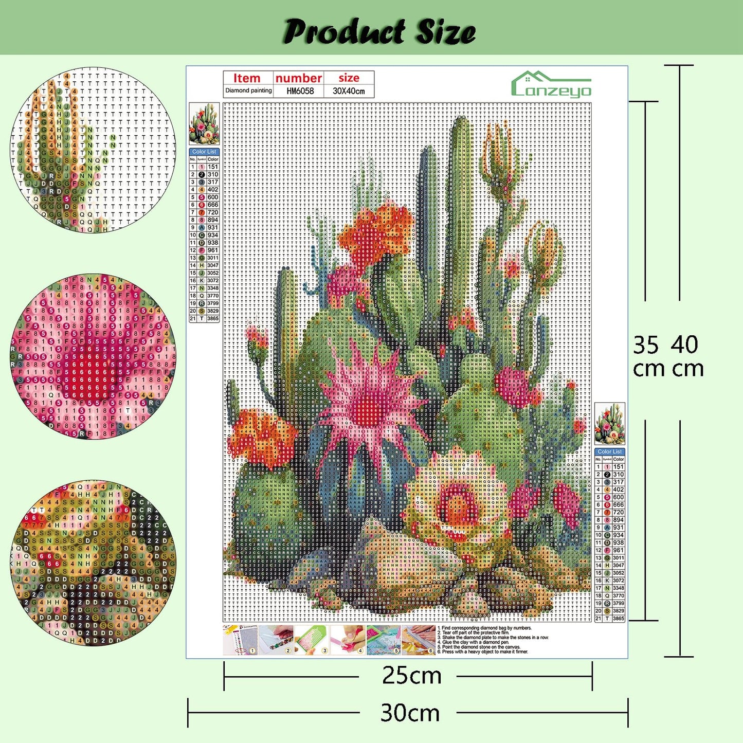 Lanzeyo Diamond Painting Kits for Adults, Adult Hand Crafts Diamond Art Kits, Succulent Diamond Dots Kits, Gem Art for Living Room Wall Art (Succulent)