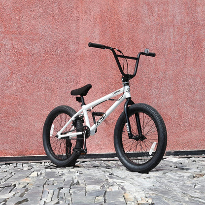 cubsala Freestyle BMX Bike, 20 Inch Yaphet Bicycle for Teen Beginner Adult Riders, Bike with 360° Rotating Handlebar and 4 pegs, Whtie
