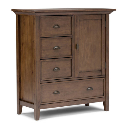 SIMPLIHOME Redmond Storage Cabinet - 39 inch Wide Solid Wood Medium Storage Cabinet in Rustic Natural Aged Brown, Transitional Accent Cabinet for Entryway with 4 Drawers and Cabinet Storage
