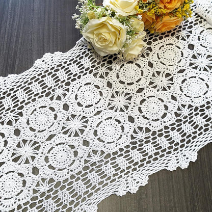 15.7"x47" USTIDE Handmade Crochet Table Runner White Rectangular Cotton Lace Table Runners Table Doily for Dresser