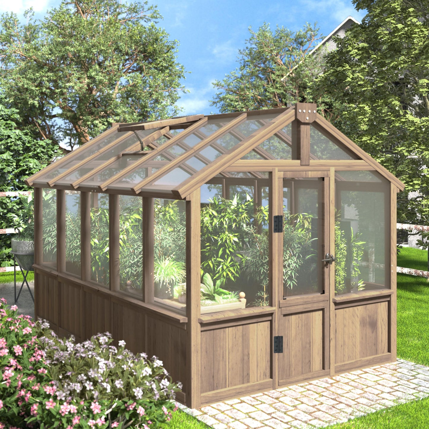 Mupater 6'x10' Wooden Greenhouse for Outdoor, Heavy Duty Green House Kit with Ventilated Window and Lockable Door, 6mm PC Panels for UV Protection, Walk-in Greenhouse for Backyard, Garden, Lawn