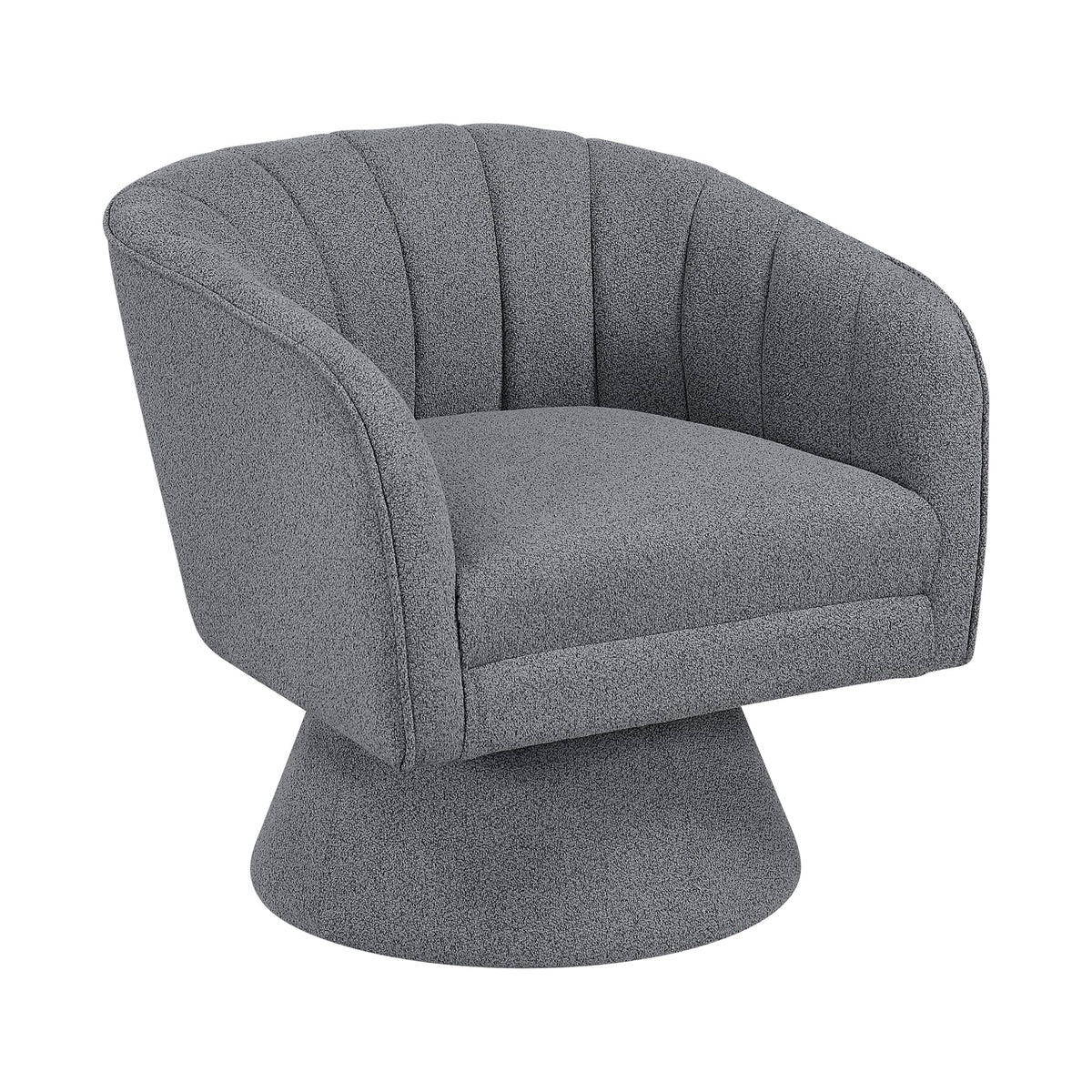 Lexicon Swivel Accent Chair, Boucle Fabric Upholstered Barrel Chair, Channel Stitched Details, Hidden Metal Swivel Seating for Living Room/Office/Apartment, Dark Gray