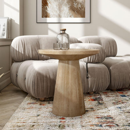 Furniture of America Crambel Modern Solid Wood 2-Piece Brown 29-inch Round End Table Set with Cone-Shaped Pedestal Base for Small Space, Living Room, Home Office, Oak