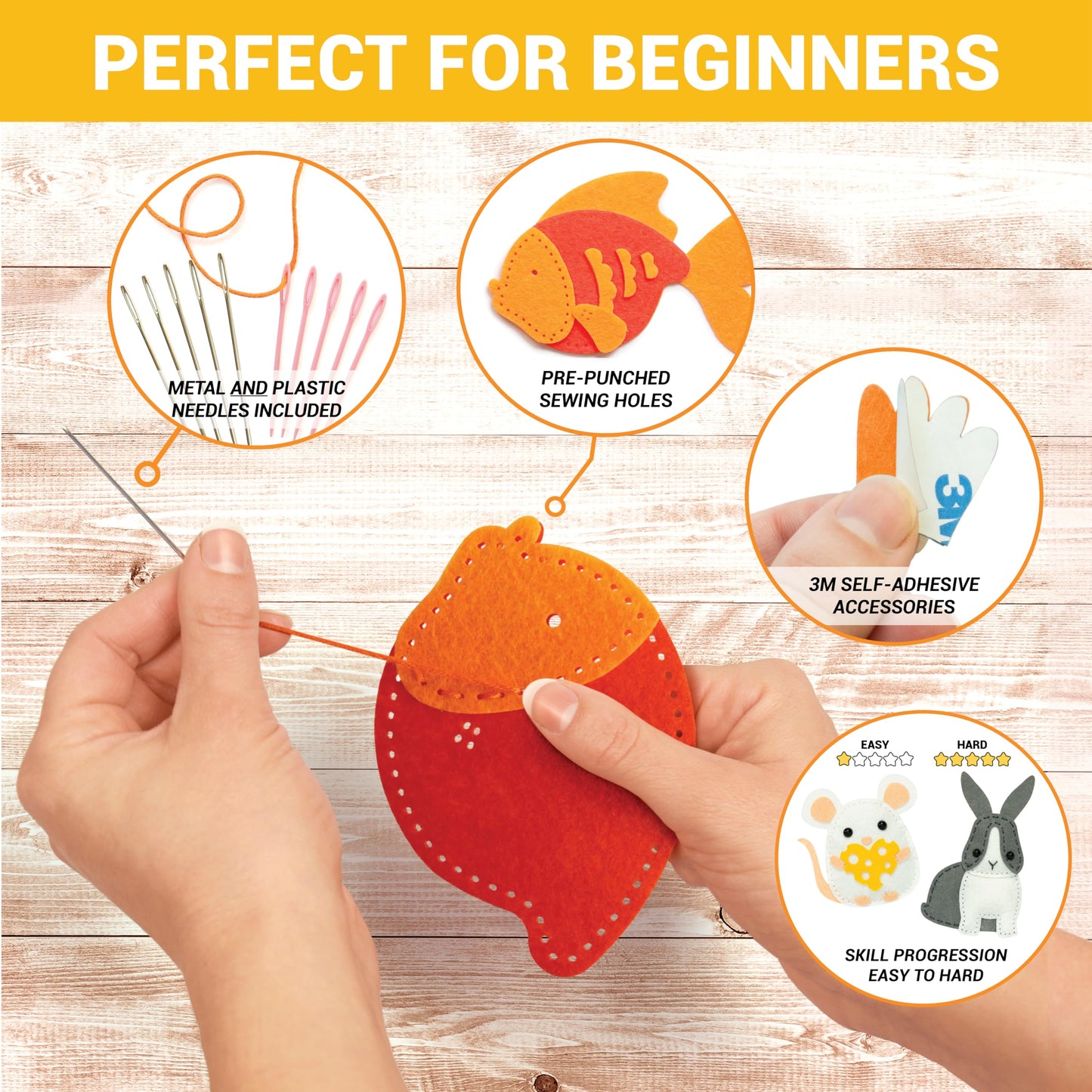 Craftorama Sewing Kit for Kids, Fun and Educational Pets Craft Set for Boys and Girls Age 7-12, Sew Your Own Felt Animals Craft Kit for Beginners, 165 Piece Set
