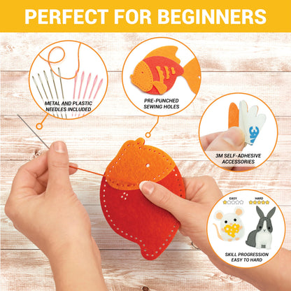 Craftorama Sewing Kit for Kids, Fun and Educational Pets Craft Set for Boys and Girls Age 7-12, Sew Your Own Felt Animals Craft Kit for Beginners, 165 Piece Set