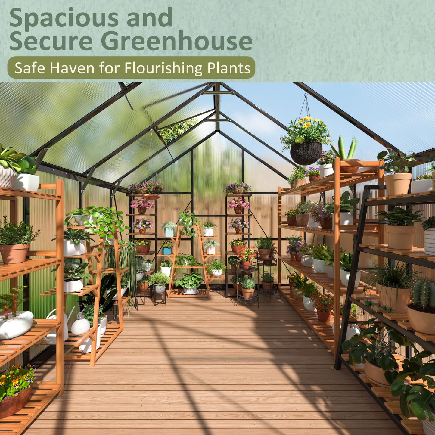 AirWire 8x10 FT Greenhouse for Outdoors, Quick Setup Polycarbonate Green House with Roof Vent, Aluminum Large Walk-in Greenhouse for Outside Garden Backyard, Black