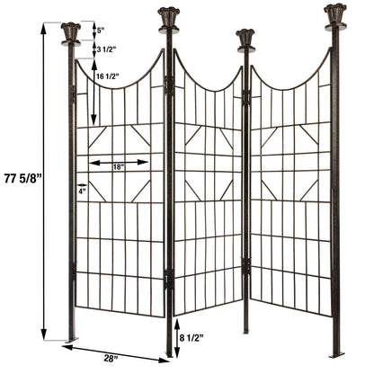 H Potter 3-Panel Outdoor Privacy Screen Trellis, 7 ft W x 6.5 ft H, 70-lb Heavy Iron Garden Screen for Patio, Deck & Hot Tub, Straight or Curved Config, Ground Spikes